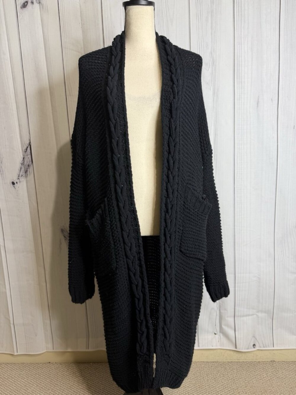 Easel Womens Size M/L Thick Open Knit Black Cardigan Duster Sweater Long Sleeve